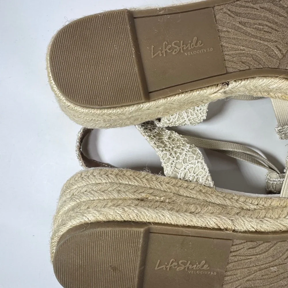 Lifestride Katrina 2 Espadrille wedge black‎ lace Sz 11W slingback Women Sandals